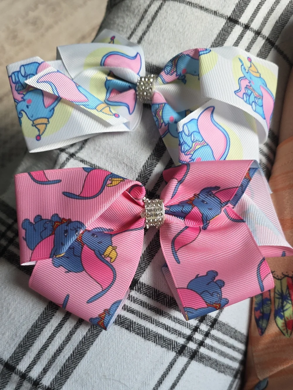 Kids Elephant Print Hair Bows - Pink and White